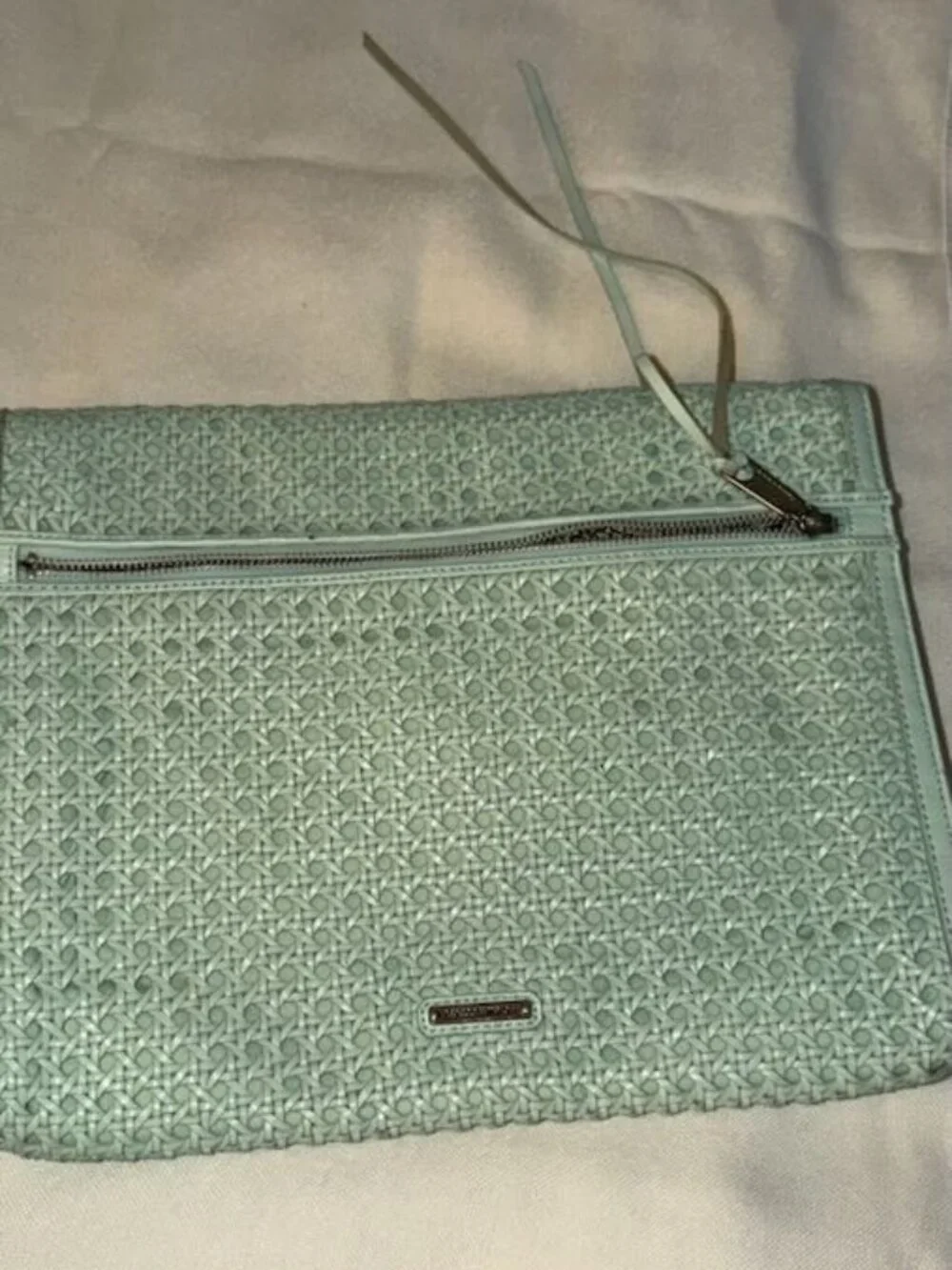 Rabecca Minkoff Leather Mint green Large envelope silver Accent studs woven Clut